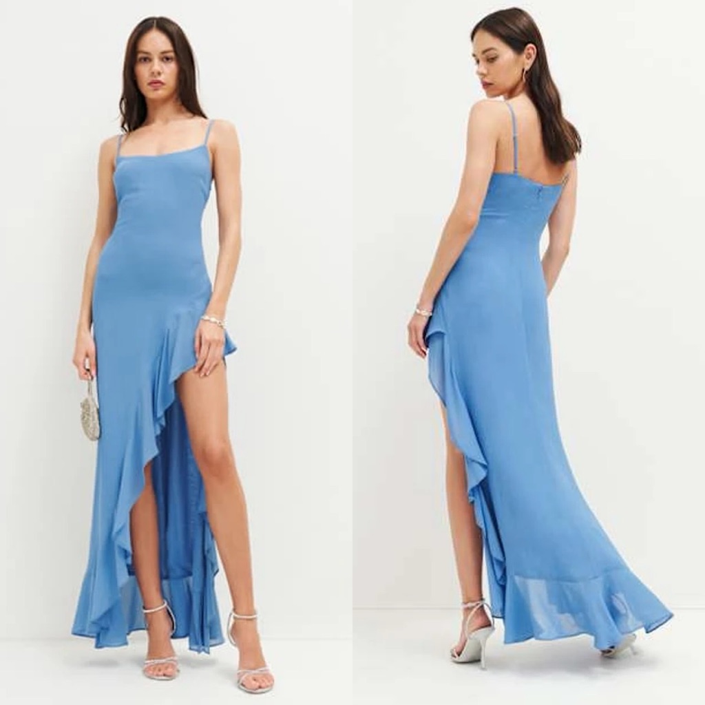 Nwt Reformation Winola Maxi High Low Dress Azul Blue